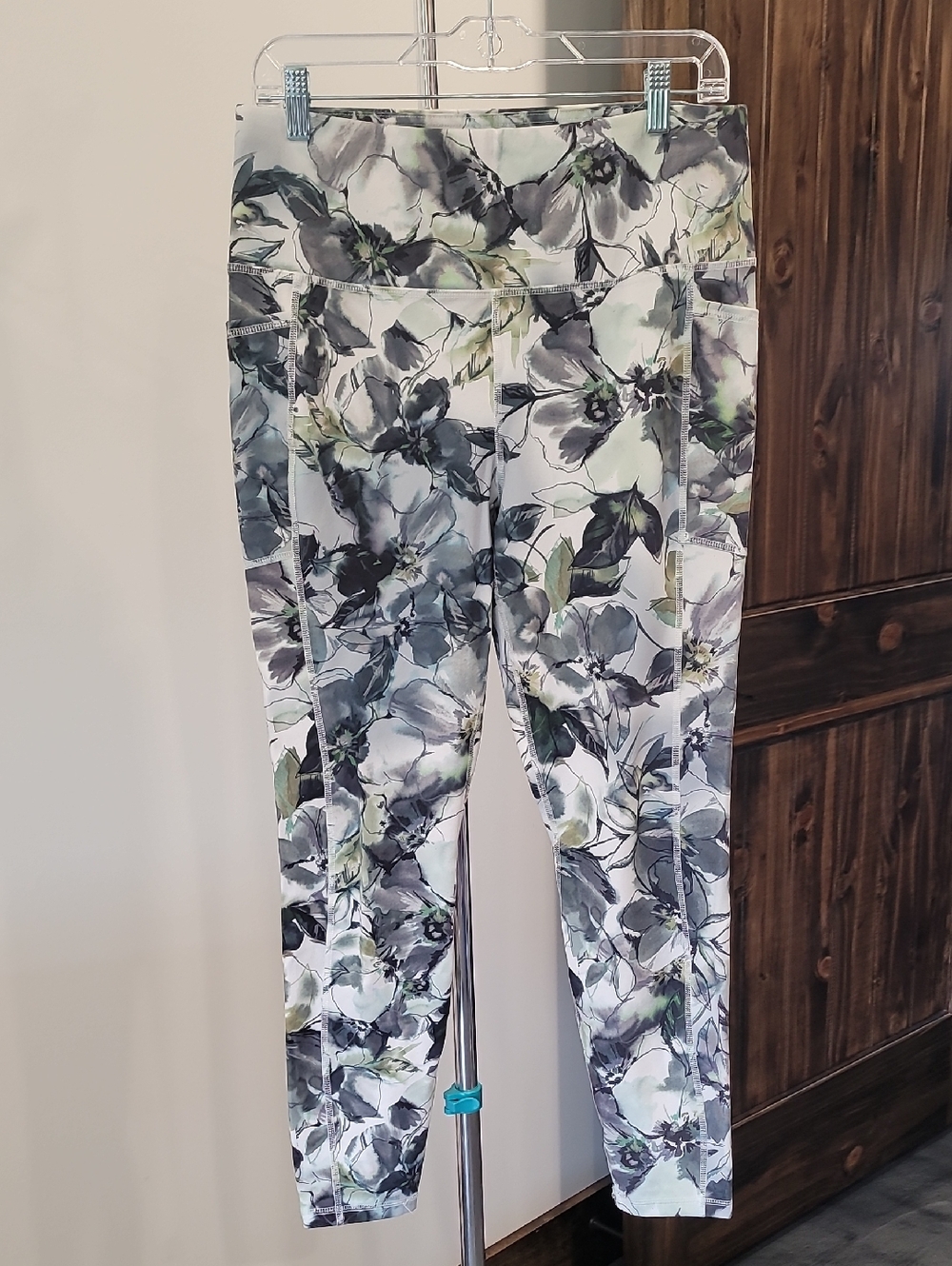 RBX Floral Print Leggings - White, Gray, Green
